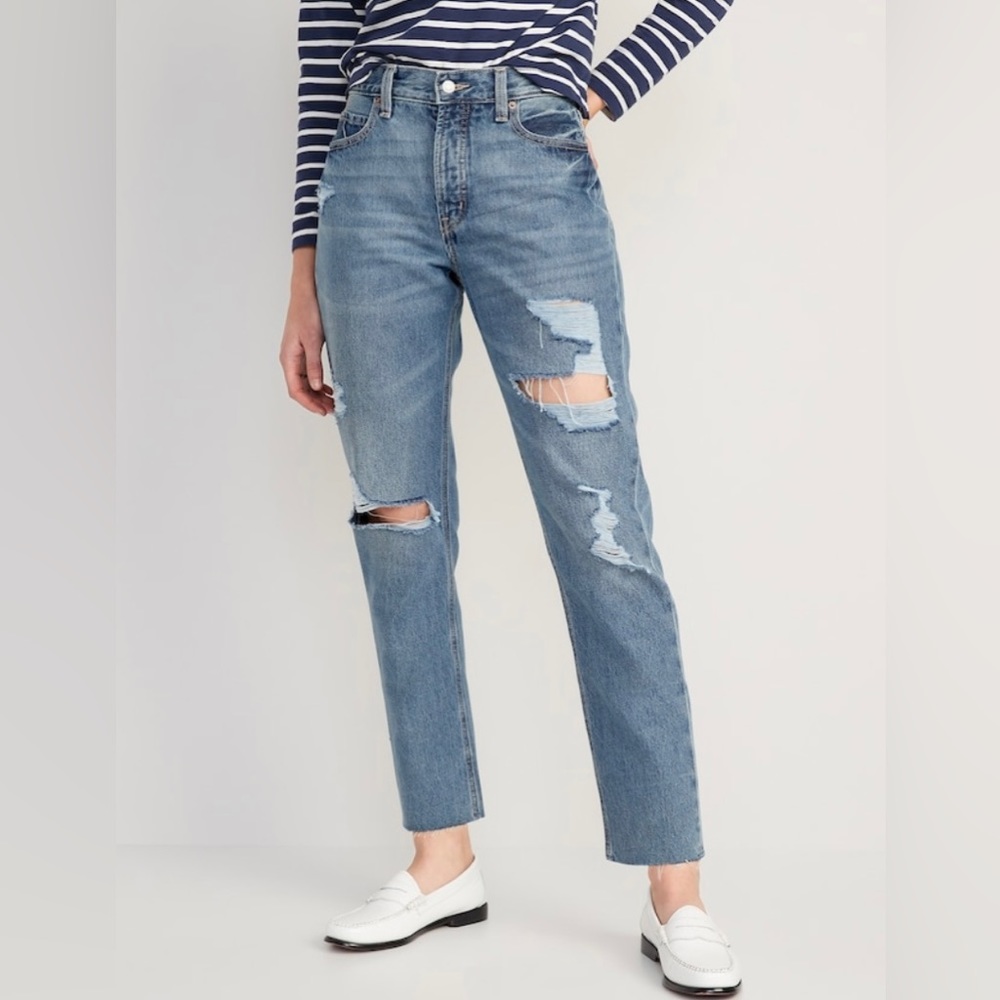 Old Navy High-waisted slouchy straight cropped ripped jeans for women size 6